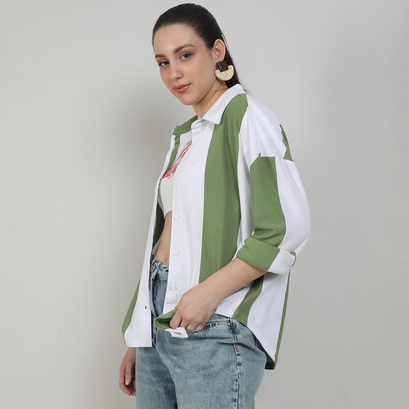 Image of PINACOLADA Women's Boxy Striped Shirt for Casual Wear | Spread Collar | Cuffed Sleeves | Button Closure | Shirt Crafted with Comfort Fit for Everyday Wear