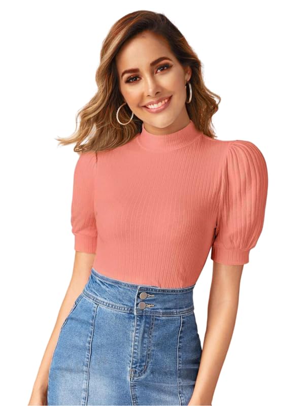 niren enterprise Madhuri Solid Ribbed kitkat Short Sleeve Round Neck Women top, Pack of 1-picture-51