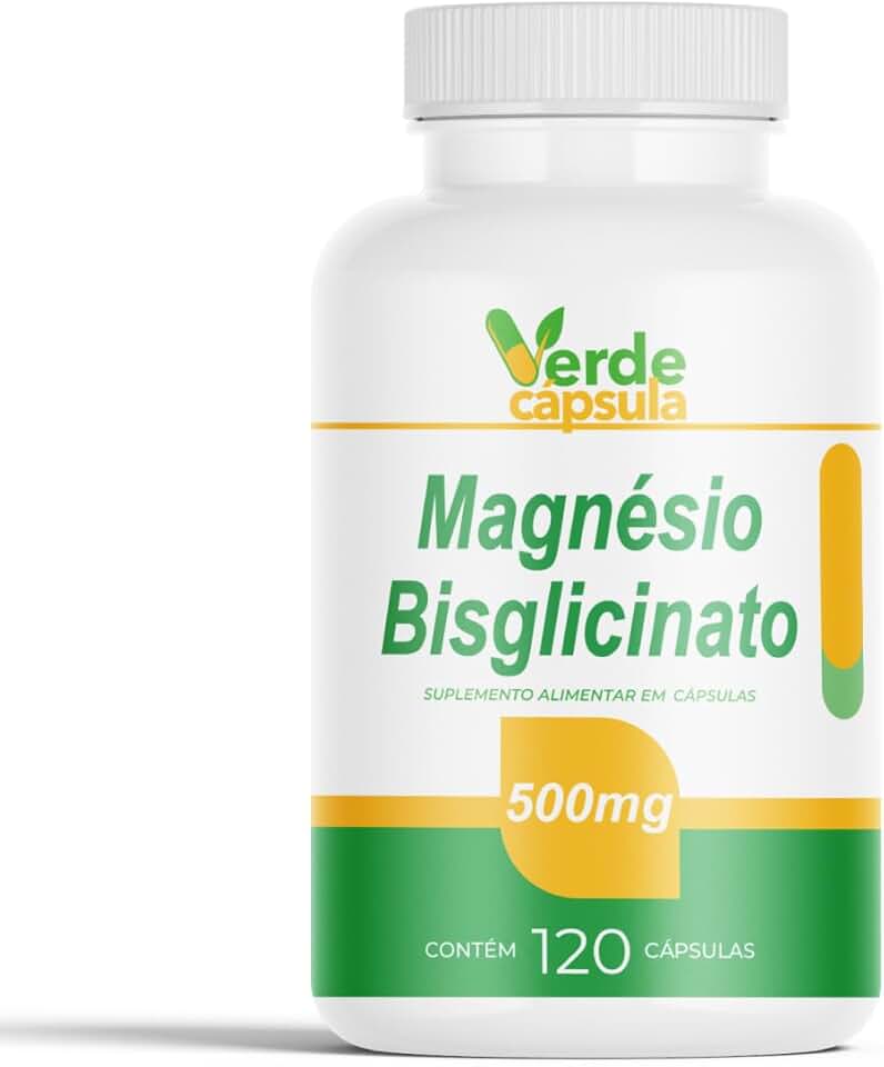 Magnésio Glicinato 500mg 120 Cápsulas - Magnésio Glicina - Suplemento Alimentar em Cápsulas - Verde Cápsula