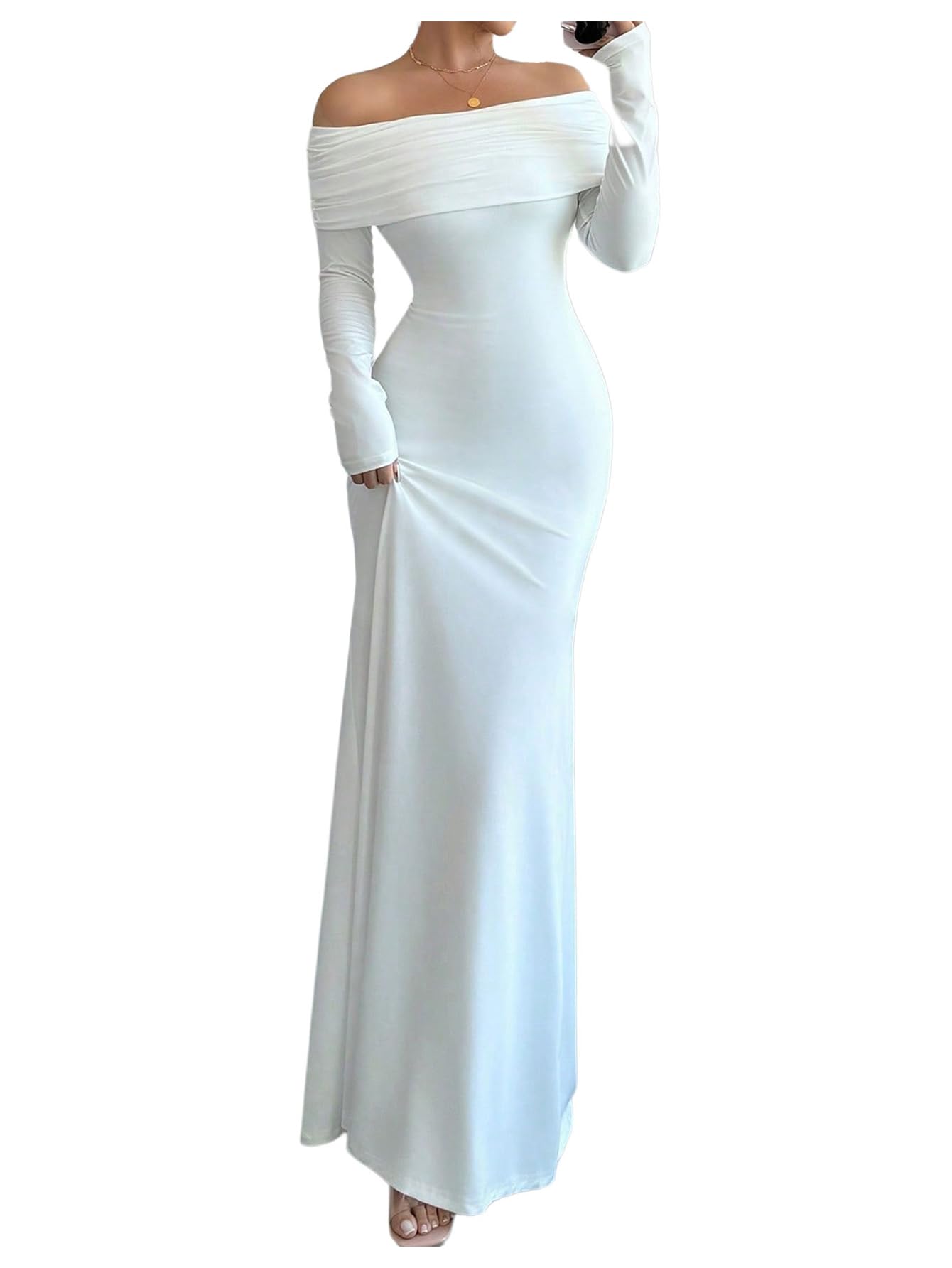 SOLY HUX Women's Long Sleeve Off The Shoulder Bodycon Dress Elegant Maxi Dress Cocktail Prom Dresses