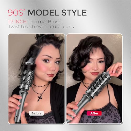 Image of TYMO Thermal Brush Curling Brush - STYLUX 1.7 Inch Blowout Volumizer with Flexi-Fit for Hair Straightening, Heated Round Styler Tool, Hair Straightener and Curler 2 in 1, Dual Voltage, Metallic Gray