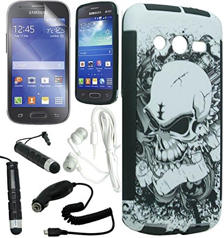 [ARENA] WHITE BLACK SKULL HYBRID SLIM COVER FITTED SNAP ON GEL CASE for SAMSUNG GALAXY AVANT G386 + FREE ARENA ACCESSORY KIT
