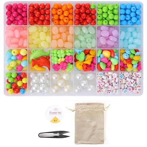 Image of ambitieux Diy Bracelet Making Kit - 600 + Pcs 24 Colorful Beads, 10M Elastic Thread, Jute Bag, And Cutter - Gift For Girls Birthdays (All Color),Multicolor