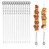 🍢 【Material apto alimentario】Fabricados en acero inoxidable, son extremadamente estables y también aptos para lavavajillas, que son reutilizables y fuertes, también resistentes a la oxidación para un uso prolongado. 🍡【Diseño pincho carne inoxidable】A...