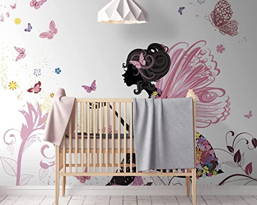 Papier peint panoramique fée papillon 3D intissé pour deco murale - 3