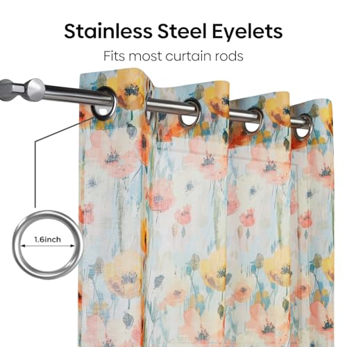 Image of haus & kinder Sheer Door Curtain 7 Feet Long Pack of 1 Door Curtain, 7 Feet Curtain for Door, Light-Filtering & Breathable (Bloom Impression, Multicolor 114x213cm)