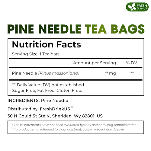 Image of FreshDrinkUS, Pine Needle Tea Bags - 75 Tea Bags, Naturally Caffeine-Free, Refreshing Herbal Tea, Wild-Harvested Pine Leaves, Aromatic and Soothing - Non-GMO & Eco-Friendly Packaging