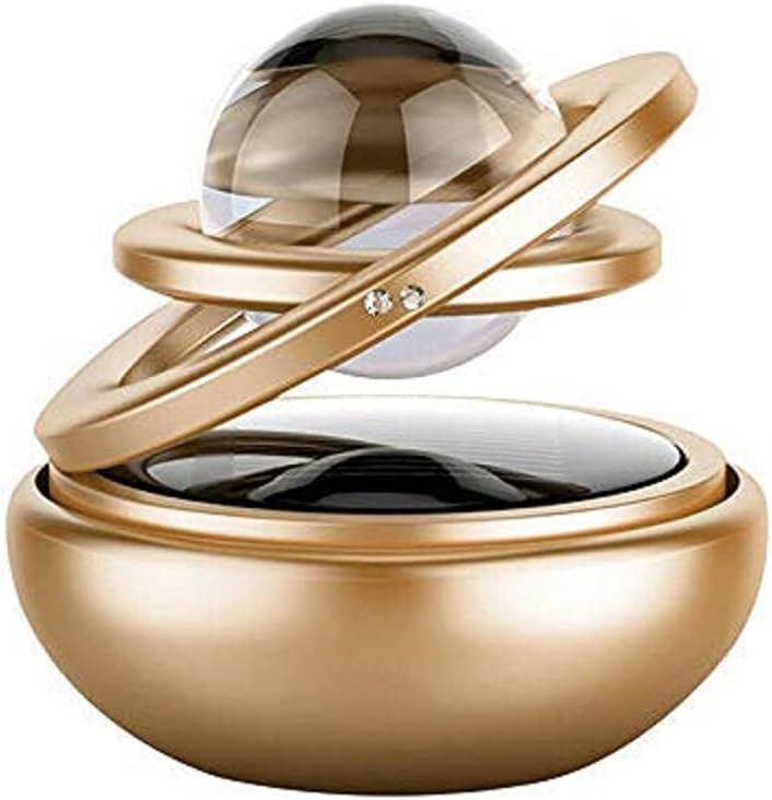 AUTO SNAP Car Double Ring with Crystal Ball 360 Auto Rotate Portable Usage Dashboard Idol (Solar Ring With Ball, GOLDEN)