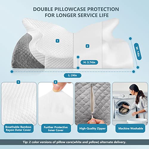 Zamat Adjustable Cervical Memory Foam Pillow, Odorless Neck Pillows For Pain Relief, Orthopedic Contour Pillows For Sleeping With Cooling Pillowcase, Bed Support Pillow For Side, Back, Stomach Sleeper #TOP5