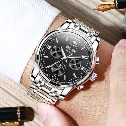 Image of OLEVS Mens Automatic Watches Skeleton Mechanical Self Winding Luxury Fashion Dress Wrist Watch Luminous Waterproof