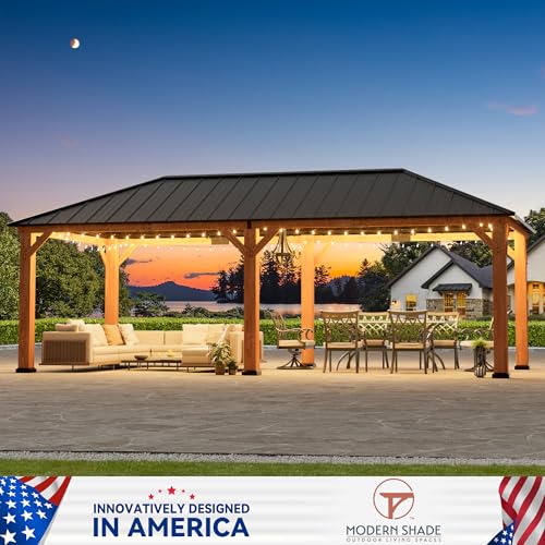 Modern Shade Tranquil Grove Wood Gazebo 12' x 24', Permanent Grill Gazebo with Galvanized Steel Hardtop Roof, Cedar Framed Wooden Pavilion for Garden, Backyard - Image 2