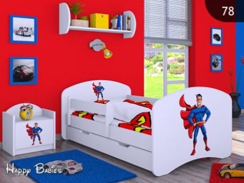 HB - Cuna infantil con colchón y caja de cama (180 x 90 cm, con cajón, SUPERMANN)