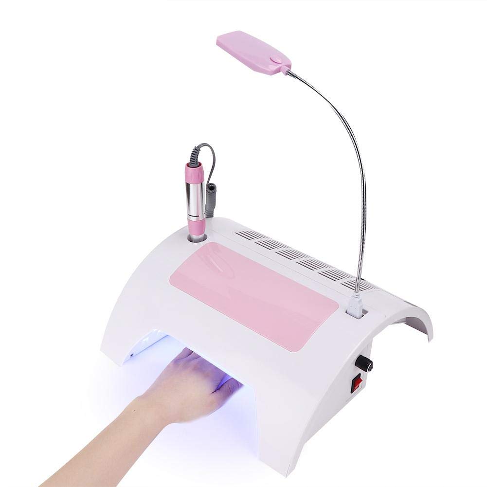 5 in 1 Nail Dust Collector with Drill, 60W Electric Nail Vacuum Dust Collector Extractor Nail Dust Cleaner Manicure Light Hand Rest Pillow Dust Suction Machine for Manicure Pedicure (US)