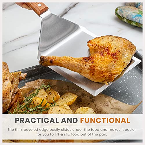 Homi Styles Extra Wide Spatula With Beveled Edges, Oversized Stainless Steel Spatula With Wood Handle For Skillets, Griddles & Grills, Pancake Flipper Spatula For Fish, Burgers & Omelet, 6 X 5-Inches #TOP3