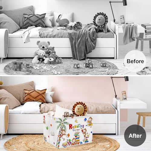 Clastyle Reading Corner School Classroom Book Basket 36L Large Monkey Book Tree Shelf Basket for Kid Nursery Room Collapsible Rectangle Clothes Towel Toy Storage Basket - Image 3