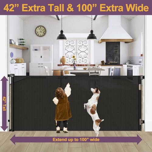 42-Tall-X-100-Extra-Wide-Retractable-Baby-Gates-for-Large-Openings-Extra-Tall-Dog-Gates-for-Doorways-Extra-Tall-Pet-Gate-Indoor-Outdoor-Long-Baby-Gate-Extra-Tall-Mesh-Gate-Black