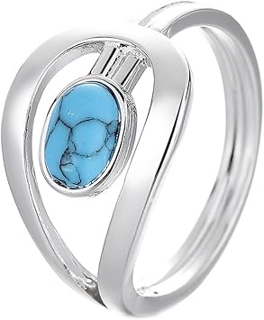 Turquoise Ring Fashion Jewelry Vintage Silver Fashionable Openwork Geometric Belt Buckle Shape Blue Turquoise Ring Size 6-10 for Women8