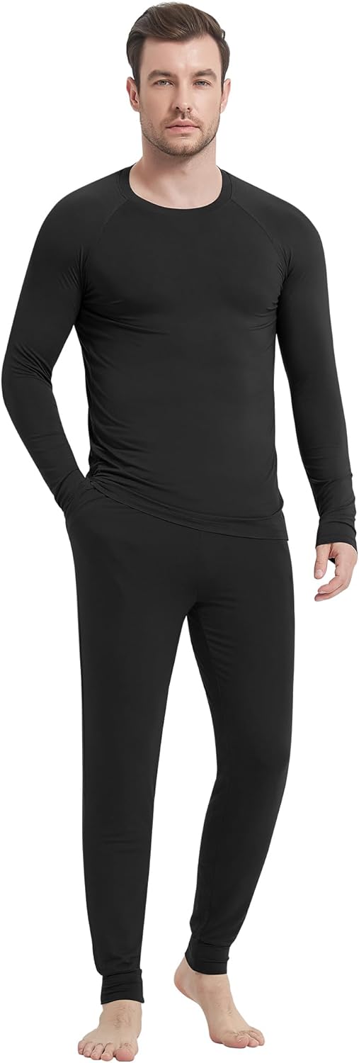 NACHILA Men's Pajamas-Viscose Made from Bamboo,Long Sleeve Pjs Soft Pants Pajama Sets Stretchy Sleepwear with Pockets