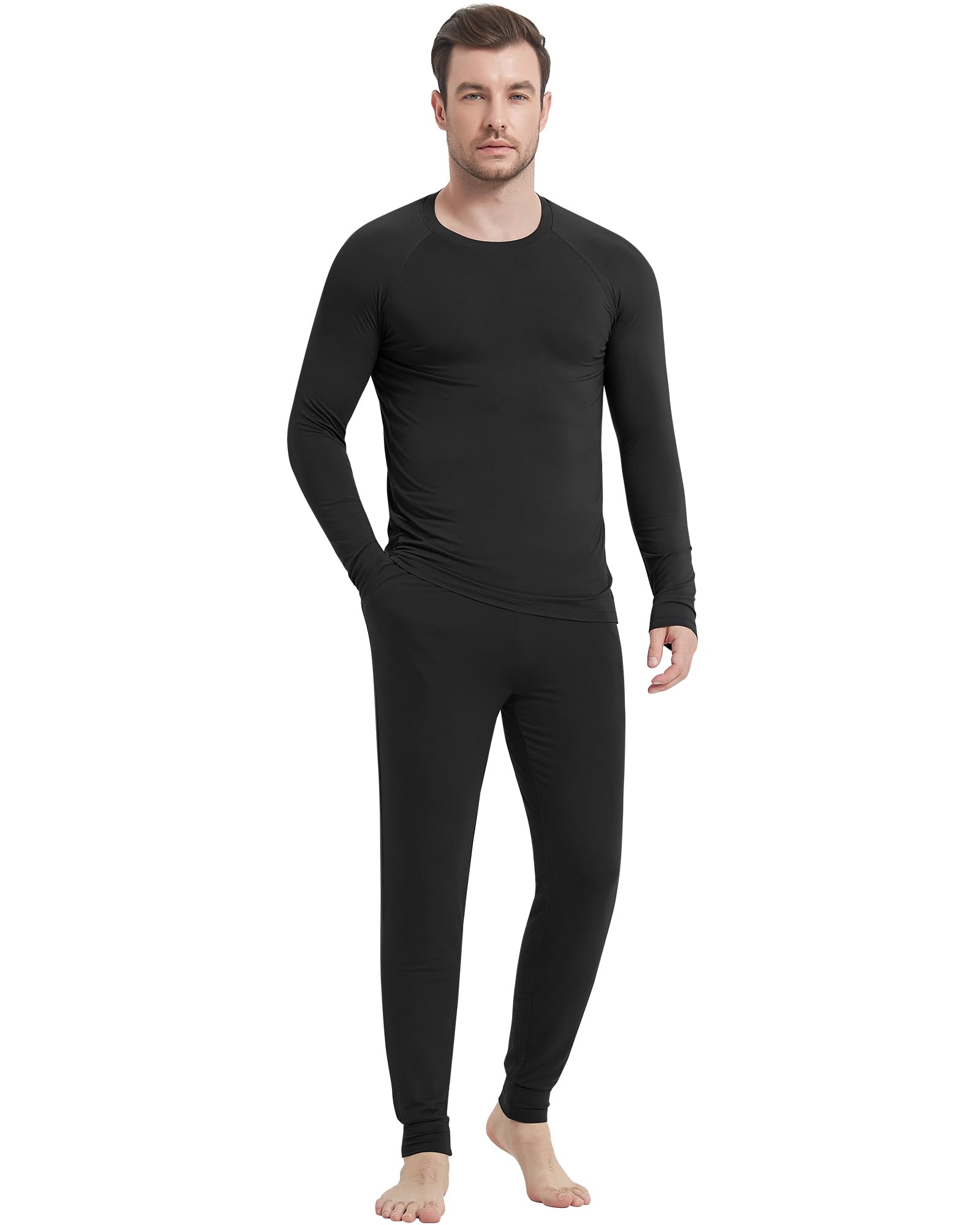 NACHILA Mens Pajamas Set Viscose Made from Bamboo Crew Neckline Top Pjs