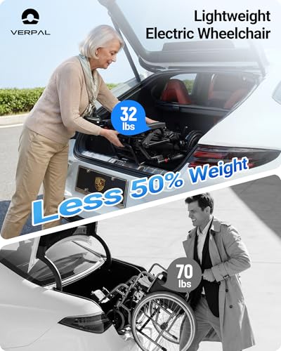Image of 32lbs Lightweight Electric Wheelchair, Foldable Electric Wheelchair for Adults, Seniors, 360W Dual Motor Power Wheelchair 12.5 Miles for Travel, Park Hospital, 220 lbs Capacity-6Ah 16.5 inch Seat