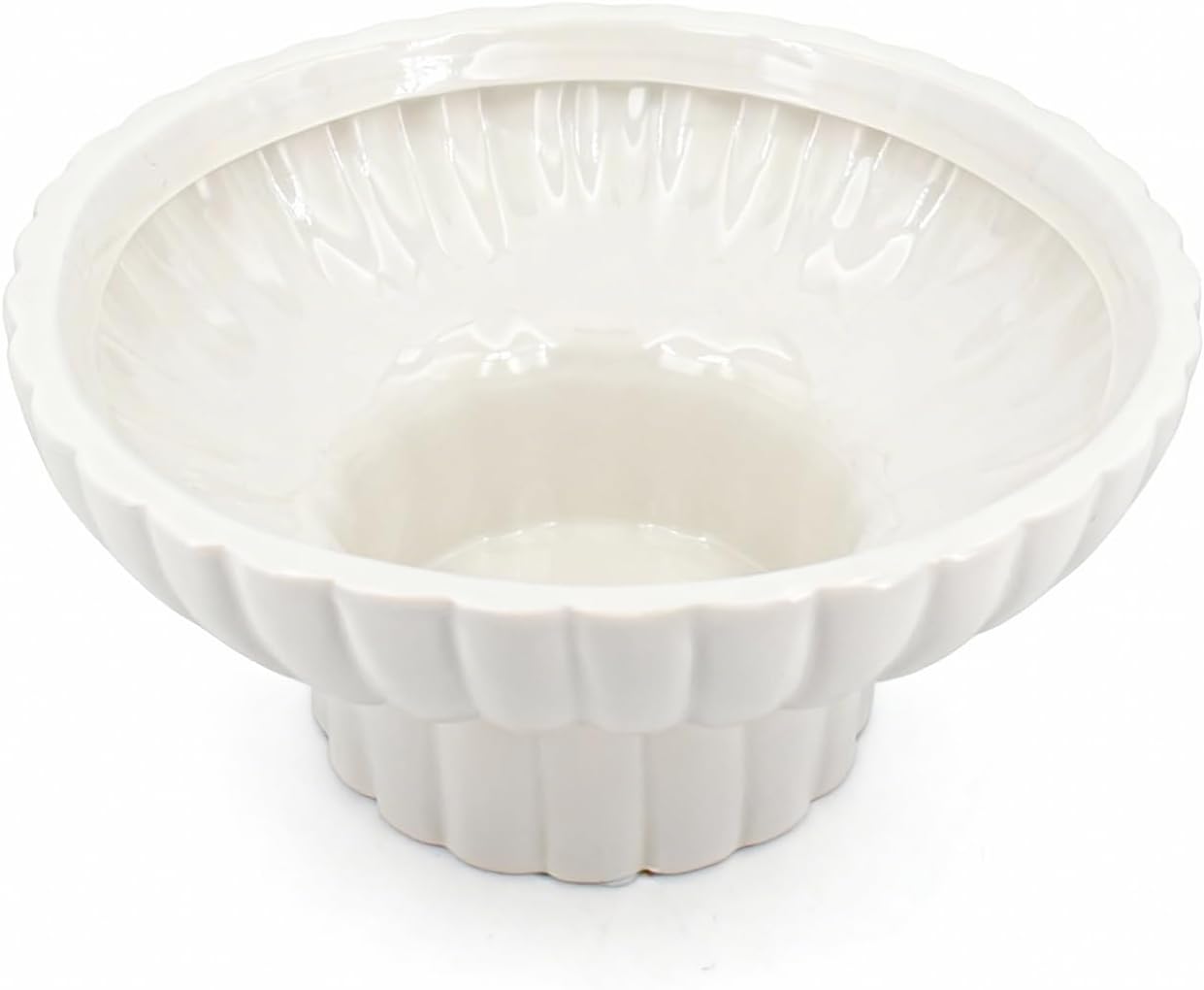 Handmade Glossy Ceramic Decorative Footed Bowl, 8 Inch Small Modern Pedestal Bowl,Fluted Decorative Bowl for Coffee Table,Key Bowl for Entryway Table,Ceramic Catch All Bowl for Home Decor