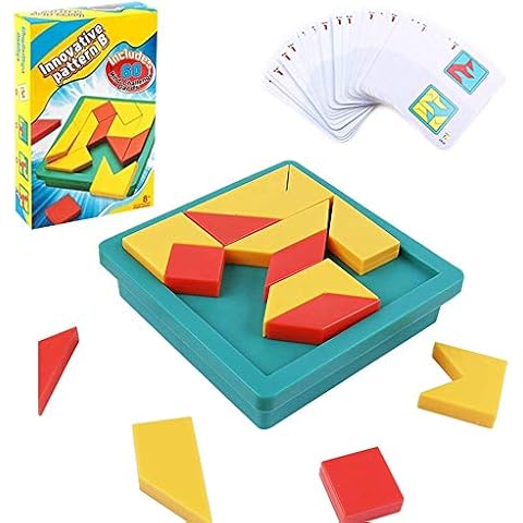 RubRab Tangram Puzzle Creative Pattern Logic Game for Age 6 to Adult Learn Logical Reasoning Skills Innovation Toys Educational Game Board Parent-Child Game Montessori Gift Toy for Kids 60pcs Cards Cover