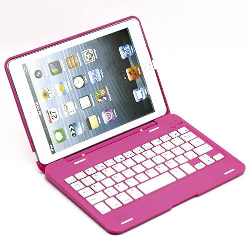 SUPERNIGHT (TM) 135ยฐ Rotating Angle Wireless Bluetooth Keyboard Case Cover Stand Combo for Apple iPad Mini Aluminum Pink for Women Girls