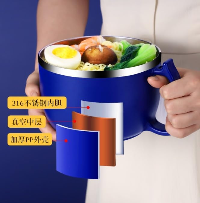 Stainless Steel Bowl with Lid Instant Noodles Solid Color Drainable Lunch Box image 4