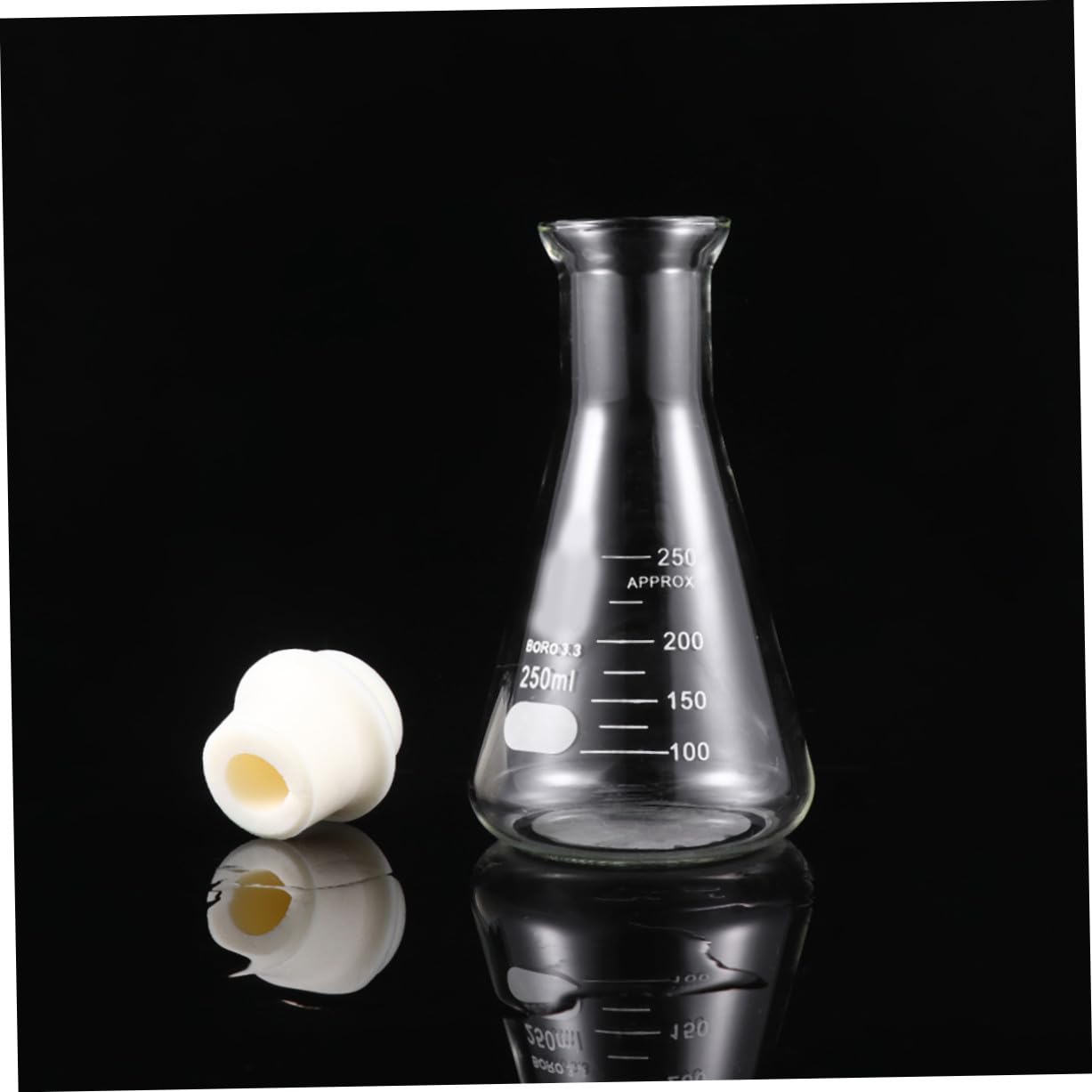 GLEAVI Matraz Cónico de Vidrio Transparente 250 Ml con Tapón de Laboratorio, Matraz de Boca Ancha Graduado para Química y Experimentos Científicos de Precisión