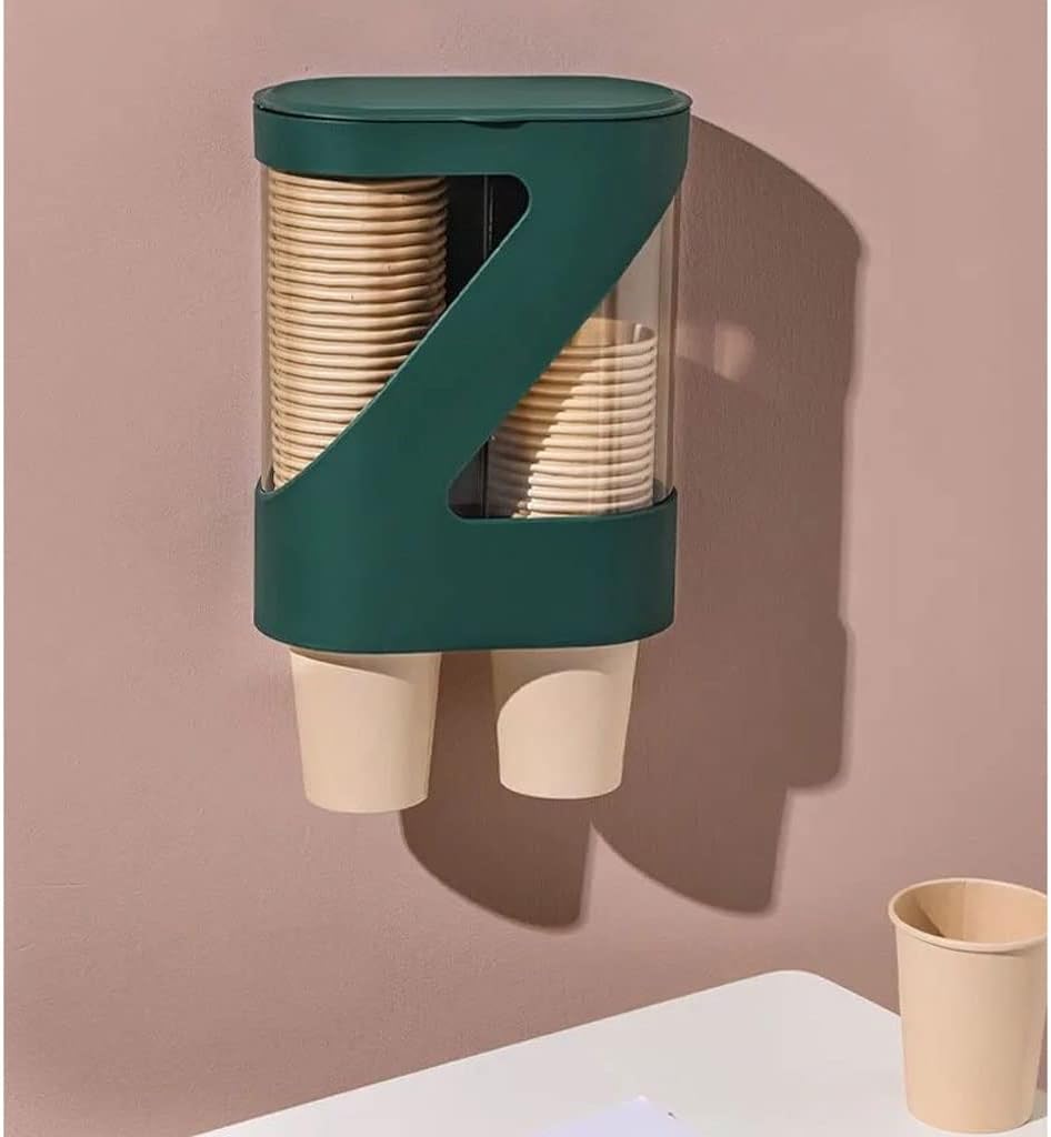 Bathroom Wall Mount Cup Dispenser Creative Pull Type Cup Holder Double Tube Plastic Or Paper Cup Dispenser for Home Hospital Office Gym Dispensador de Vasos Bracket(Green)
