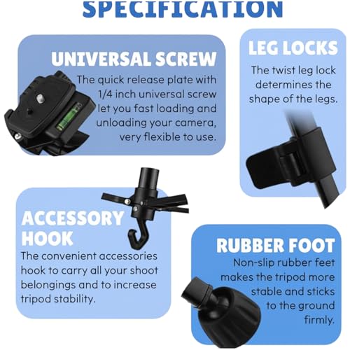 Tripod Professional Camera/Phone/Ring Light/Fill Light Stand, Lightweight Aluminum Alloy, Max Height 140cm, 360-Degree Pan Head, Weight Hanging Hook, Non-slip Feet, Up TO 3kg Load Capacity (3366)