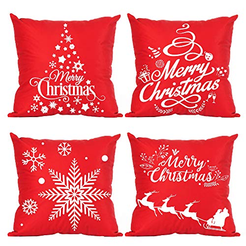 Ditmeer Red Christmas Throw Pillow Cover 18X18 Set of 4...