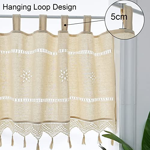 Zhh Crochet Curtain Valance Hollow Boho Window Cafe Curtain Linen Farmhouse Style Cotton Window Valance 38 By 60-Inch, Cream/Light Beige #TOP1