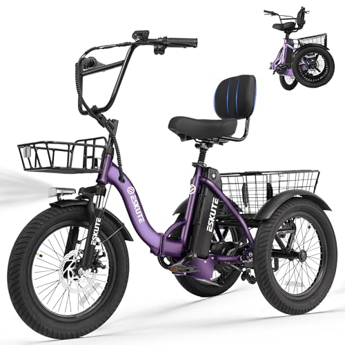 T300 Adult Electric Trike Bike 1200W High-Power Motor & 624Wh Removable Battery 18x3.0 Fat Tire Foldable 3-Wheel E-Bike Step-Thru Design, Up to 65 Miles, 18MPH Assisted Pedalling Purple