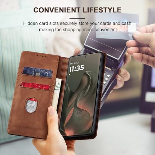 Image of Jasonyu Flip Wallet Case for Motorola Edge (2025) /60 /60 Pro /Fusion,Brown