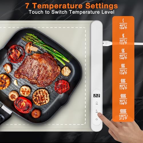 Image of FYY Warming Mat for Food with Heat Resistant Pad - Rapid and Full Surface Heating, 7 Temp Settings, 6H Timer, Rollable Portable Food Warming Mat for Countertop Party Buffet (XXXL, Khaki)