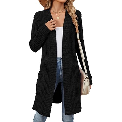 Chunky Cardigan Sweaters for Women Cable Knit Long Cardigans Open