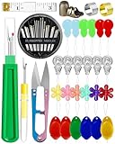 FIVEIZERO Needle Threaders Kit, 24 PCS Needle Threaders for Hand Sewing, Needle Threaders for Swing & Embroidery Floss with Embroidery Needles, Seam Ripper, Thread Snips, Thimble and Measuring Tape