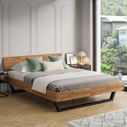 skølm Alver Massivholzbett 160x200 cm – Bettgestell aus Massivholz Eiche geölt – Holzbett mit schwarzen Metallkufen – hochwertiges Bett mit 1 Strebe als Bettkopf – Bettrahmen geeignet als Doppelbett skølm Alver Massivholzbett 160x200 cm – Bettgestell aus Massivholz Eiche geölt – Holzbett mit schwarzen Metallkufen – hochwertiges Bett mit 1 Strebe als Bettkopf – Bettrahmen geeignet als Doppelbett