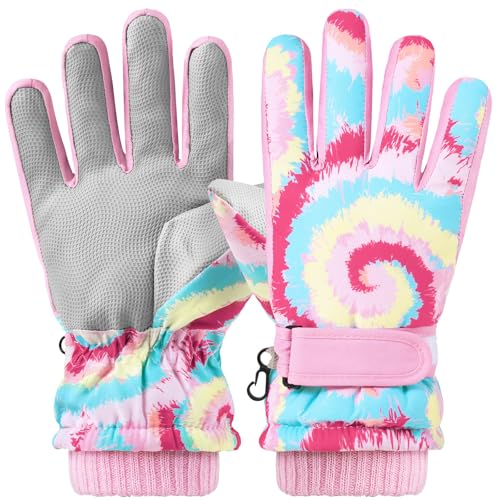 WAWSAM Guantes Niños Invierno Cálido Guantes de Esquí Invierno (Dye-Tie, 6-10 años)