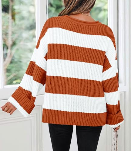 Image of ZESICA Womens Long Sleeve Oversized Striped Knitted Sweaters | Color Block Sweater,Crew Neck Sweater,Loose Fit Sweater,Ribbed Knit Pullover,2026 Fall Winter Sweater,Casual Going Out Top