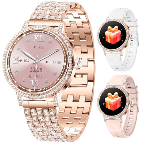 Smart Watches for Women with Diamonds，Bluetooth Calls(Answer&Make)，1.27' HD Screen Smart Watch，Sleep/Heart Rate，Smartwatch Compatible with Android & iOS , Multiple Sports Modes Fitness Tracker
