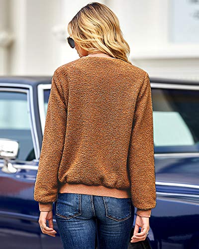 Eurivicy Women Fleece Jacket Winter Bomber Long Sleeve Faux Sherpa Fuzzy Casual Zip Up Coat Pocket4
