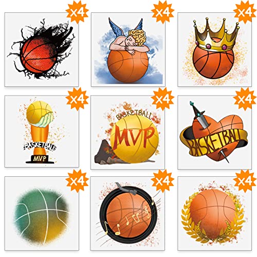 Metker Basketball Sports Waterproof Temporary Tattoos,140 Piece Individual Temporary Tattoo Stickers For Adults,Kids,Basketball Fans,Perfect For Basketball Parties,Group Events,Basketball Face Stickers,Gift Bag Fillers,Basketball Theme Birthday Party Decorations #TOP2