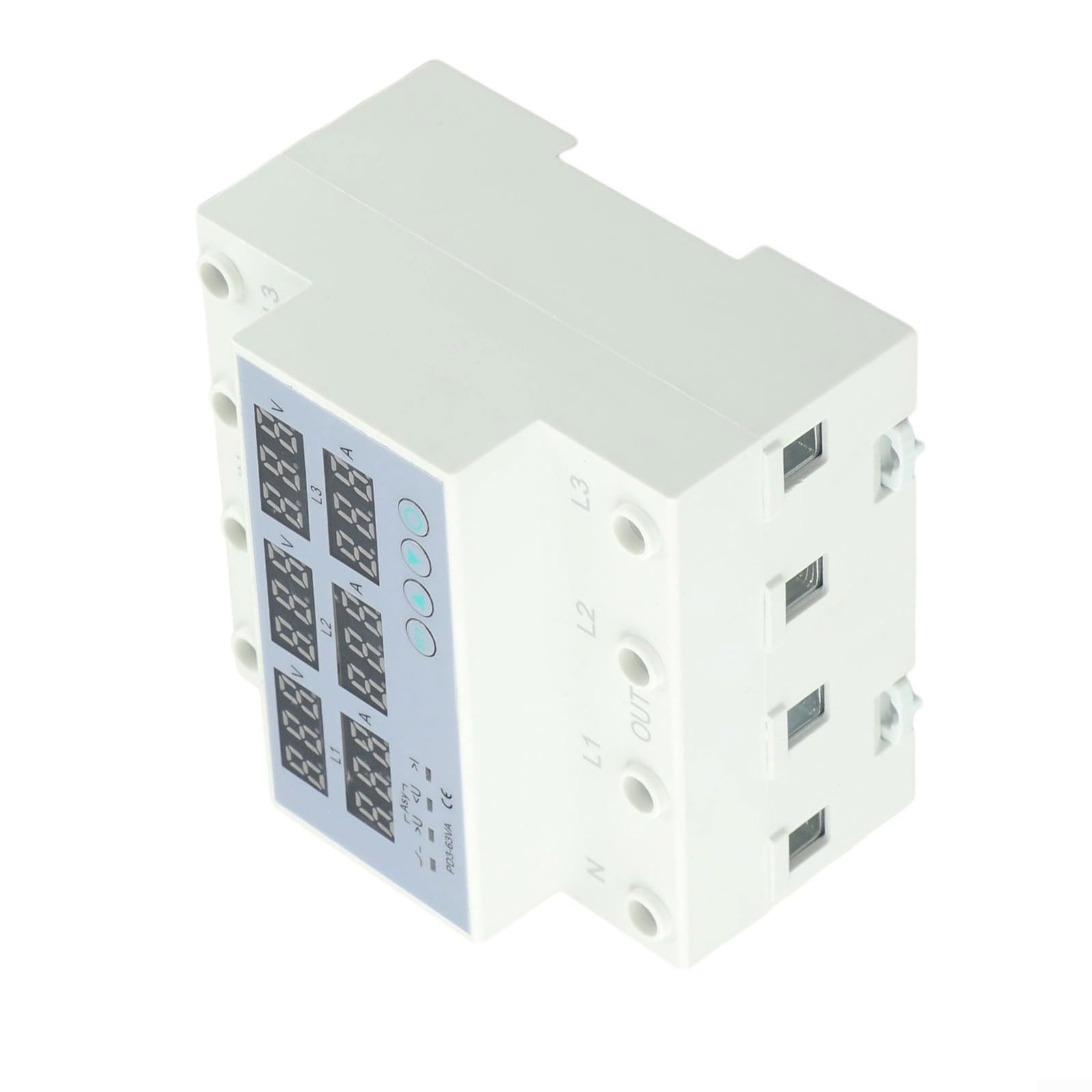 Relé digital trifásico de sobretensión y bajo voltaje con limitador de corriente, interruptor de protección ajustable para 380 V/220 V, fusible de riel DIN 63 A con pantalla LCD para industria y
