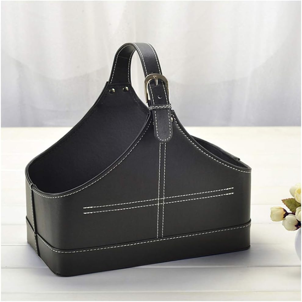 Leather Storage Basket,MDF Structure Wine Flowers Fruits Holder Rack