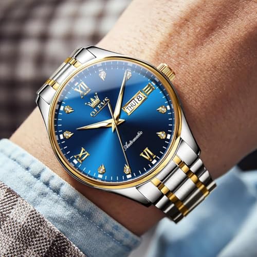 Image of OLEVS Automatic Watches for Men Self Winding Mechanical Wristwatch Luxury Business Dress Stainless Steel Luminous Waterproof Calendar Mens Watch