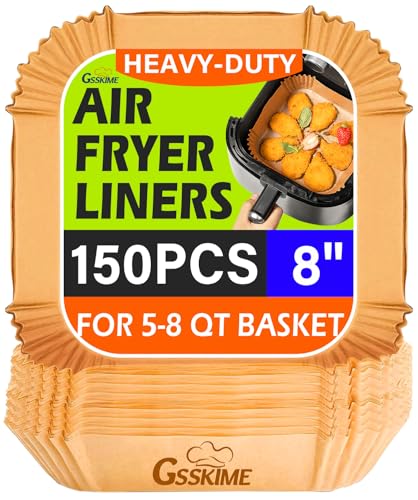 150PCS Air Fryer Paper Liners Square,8 Inch Air Fryer Liners Disposable,Unbleached Parchment Paper Liners Non-Stick for 5-8 Qt Air Fryer