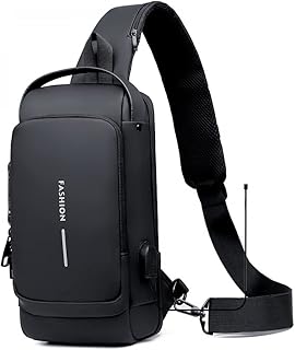 NUTOT pochete transversal masculina esportes viagens,bolsa de peito à prova d'água,shoulder bag masculina ao ar livre,mochila transversal masculina anti-roubo,fechadura de combinação (preto)