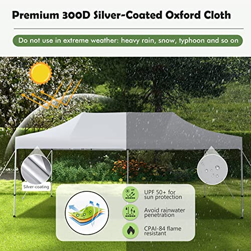 Image of Tangkula 10x20 Ft Pop Up Canopy, UPF 50+ Easy Setup Instant Canopy Tent with 1-Push Center Lock, Wheeled Bag, 8 Stakes, 4 Ropes, Outdoor Commercial Sun Shelter Tent for Camping, Travel, Picnic